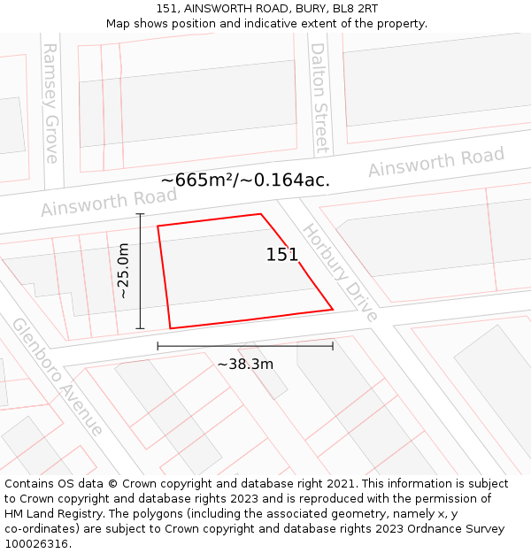 151, AINSWORTH ROAD, BURY, BL8 2RT: Plot and title map