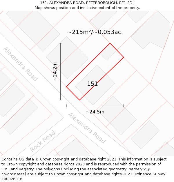 151, ALEXANDRA ROAD, PETERBOROUGH, PE1 3DL: Plot and title map