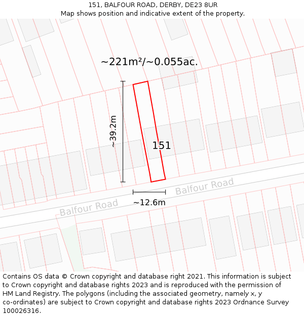 151, BALFOUR ROAD, DERBY, DE23 8UR: Plot and title map