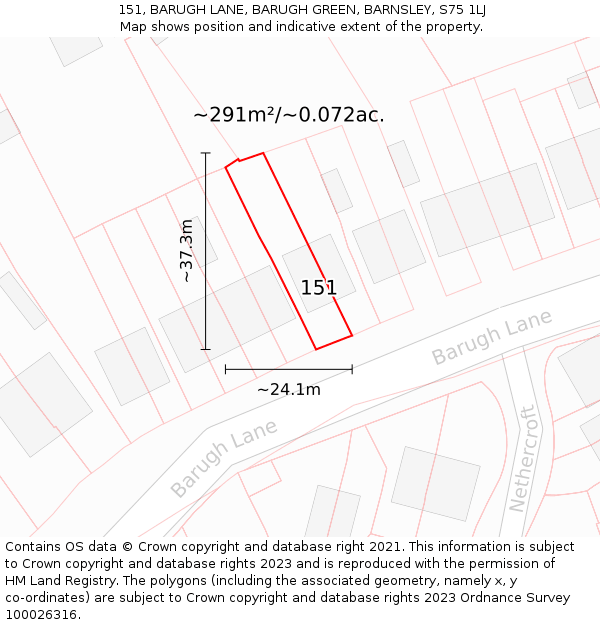 151, BARUGH LANE, BARUGH GREEN, BARNSLEY, S75 1LJ: Plot and title map
