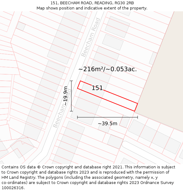 151, BEECHAM ROAD, READING, RG30 2RB: Plot and title map