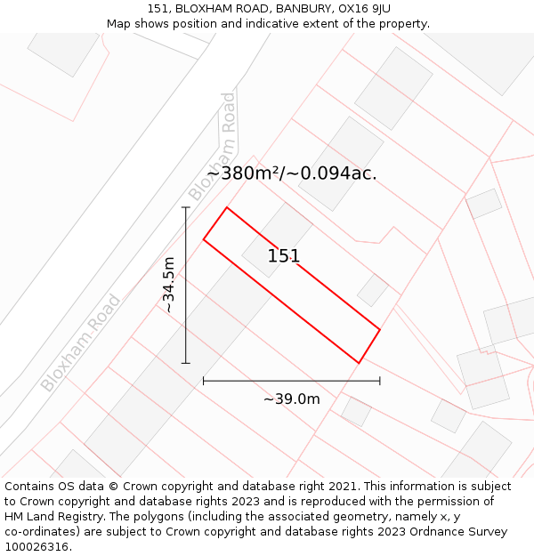 151, BLOXHAM ROAD, BANBURY, OX16 9JU: Plot and title map
