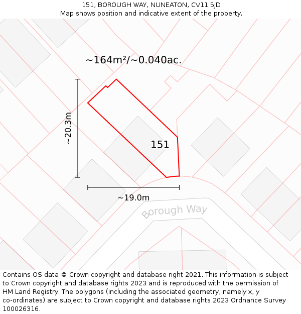151, BOROUGH WAY, NUNEATON, CV11 5JD: Plot and title map