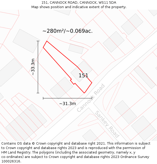 151, CANNOCK ROAD, CANNOCK, WS11 5DA: Plot and title map