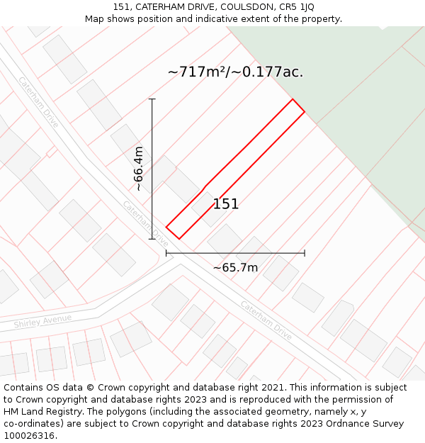 151, CATERHAM DRIVE, COULSDON, CR5 1JQ: Plot and title map