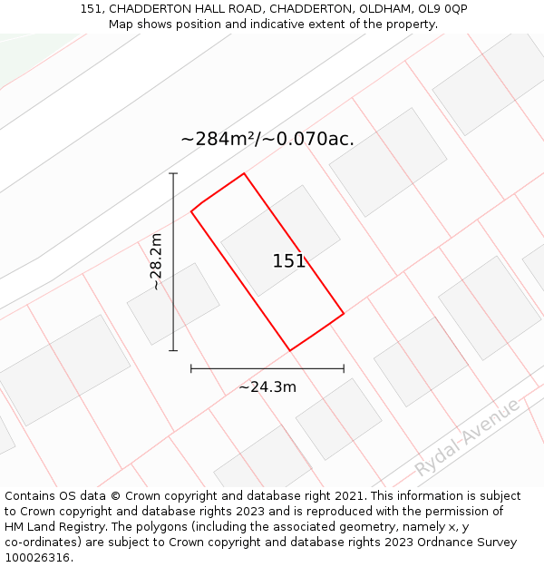 151, CHADDERTON HALL ROAD, CHADDERTON, OLDHAM, OL9 0QP: Plot and title map