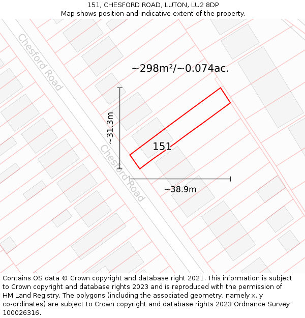 151, CHESFORD ROAD, LUTON, LU2 8DP: Plot and title map