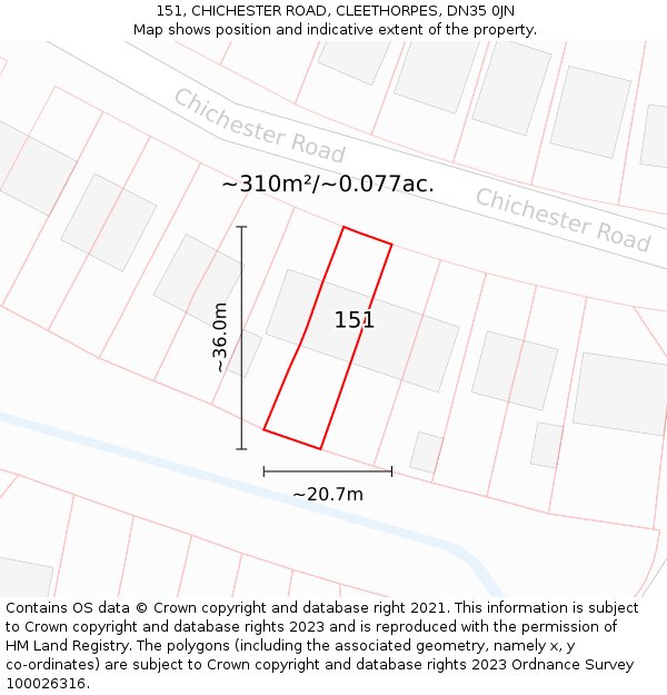 151, CHICHESTER ROAD, CLEETHORPES, DN35 0JN: Plot and title map