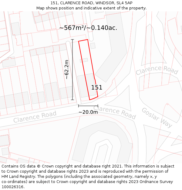 151, CLARENCE ROAD, WINDSOR, SL4 5AP: Plot and title map