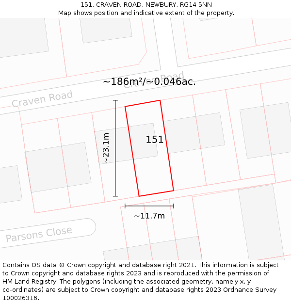 151, CRAVEN ROAD, NEWBURY, RG14 5NN: Plot and title map