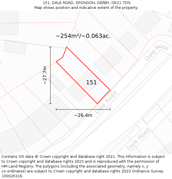 151, DALE ROAD, SPONDON, DERBY, DE21 7DN: Plot and title map
