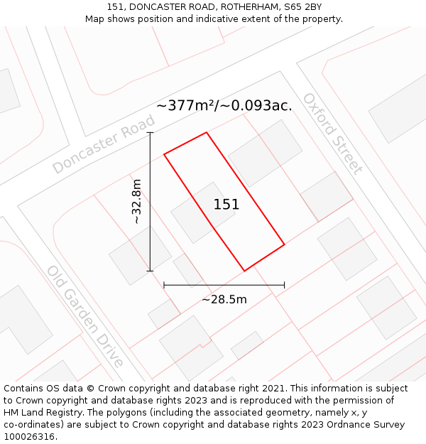 151, DONCASTER ROAD, ROTHERHAM, S65 2BY: Plot and title map