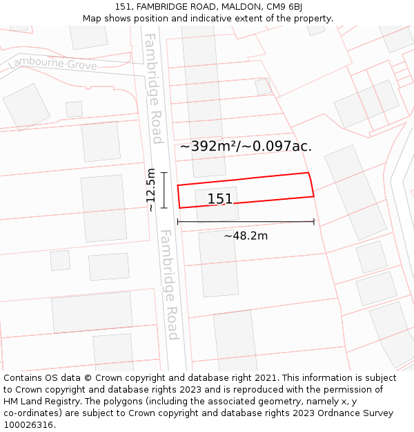 151, FAMBRIDGE ROAD, MALDON, CM9 6BJ: Plot and title map