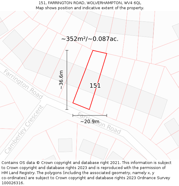 151, FARRINGTON ROAD, WOLVERHAMPTON, WV4 6QL: Plot and title map