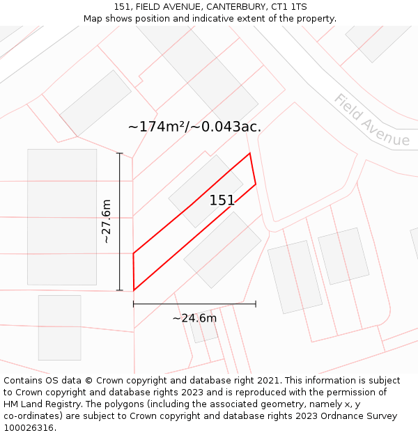 151, FIELD AVENUE, CANTERBURY, CT1 1TS: Plot and title map
