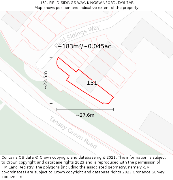 151, FIELD SIDINGS WAY, KINGSWINFORD, DY6 7AR: Plot and title map