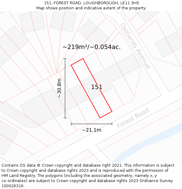 151, FOREST ROAD, LOUGHBOROUGH, LE11 3HS: Plot and title map