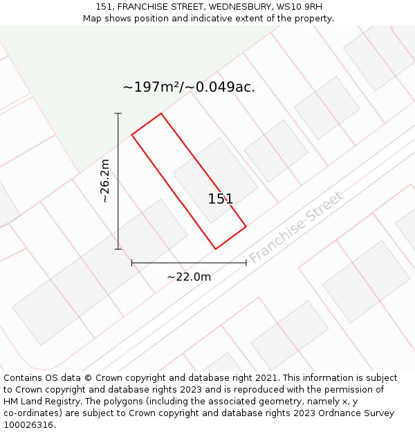 151, FRANCHISE STREET, WEDNESBURY, WS10 9RH: Plot and title map