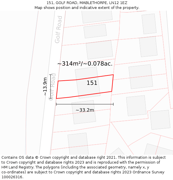151, GOLF ROAD, MABLETHORPE, LN12 1EZ: Plot and title map