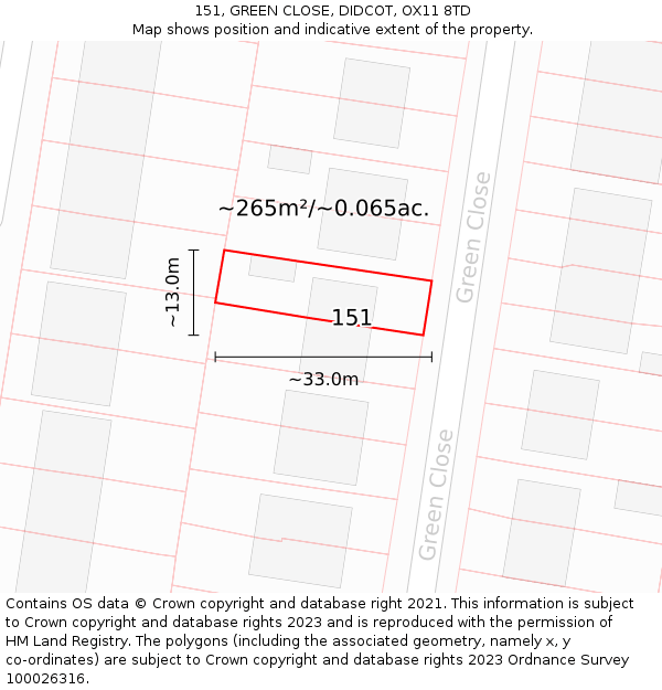 151, GREEN CLOSE, DIDCOT, OX11 8TD: Plot and title map