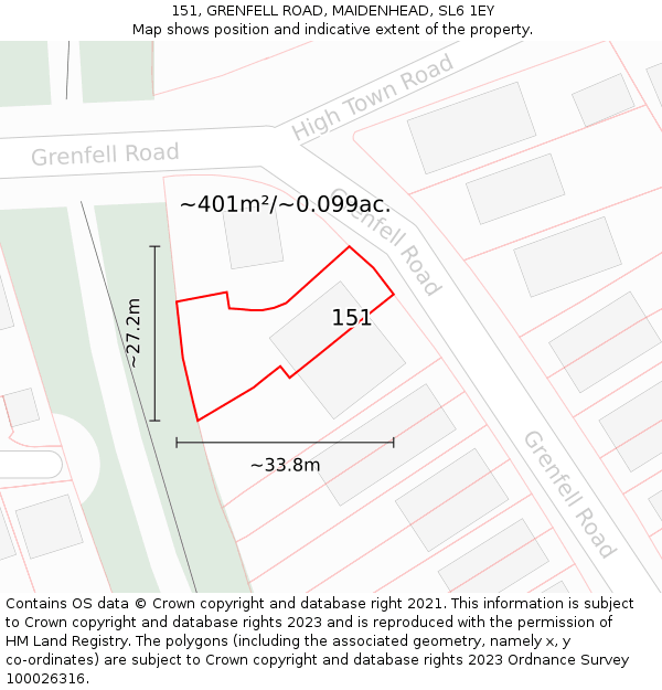 151, GRENFELL ROAD, MAIDENHEAD, SL6 1EY: Plot and title map