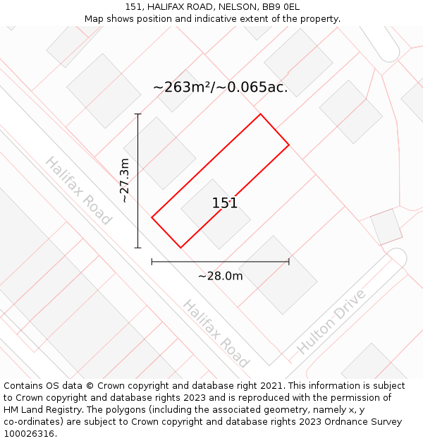 151, HALIFAX ROAD, NELSON, BB9 0EL: Plot and title map