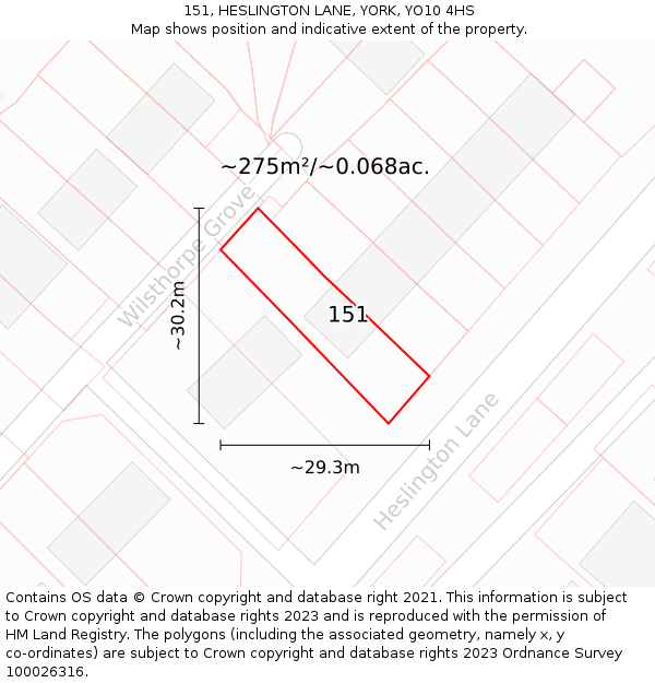 151, HESLINGTON LANE, YORK, YO10 4HS: Plot and title map