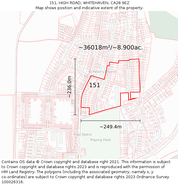 151, HIGH ROAD, WHITEHAVEN, CA28 9EZ: Plot and title map