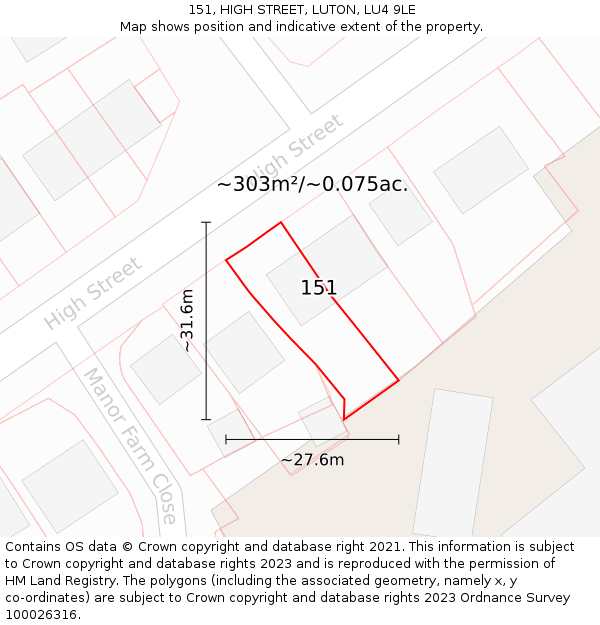 151, HIGH STREET, LUTON, LU4 9LE: Plot and title map
