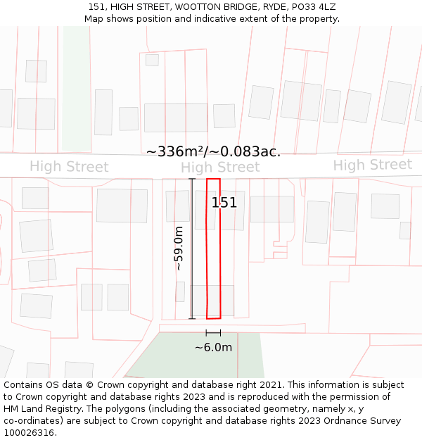151, HIGH STREET, WOOTTON BRIDGE, RYDE, PO33 4LZ: Plot and title map
