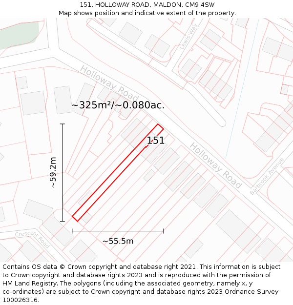 151, HOLLOWAY ROAD, MALDON, CM9 4SW: Plot and title map