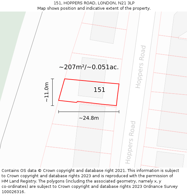 151, HOPPERS ROAD, LONDON, N21 3LP: Plot and title map