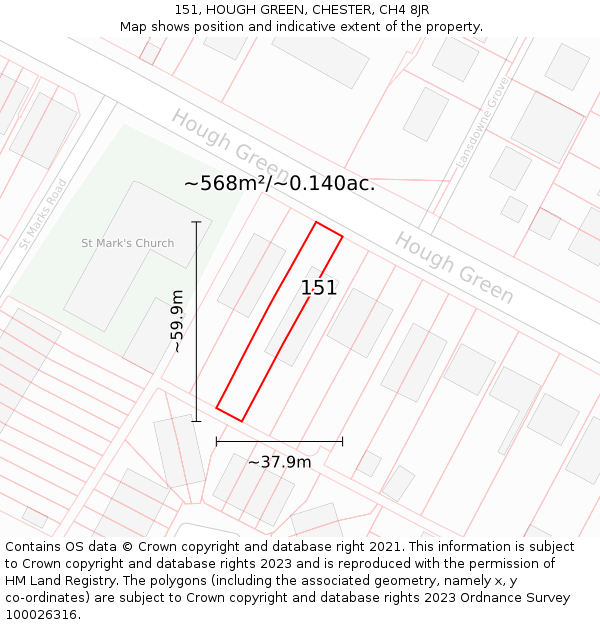 151, HOUGH GREEN, CHESTER, CH4 8JR: Plot and title map