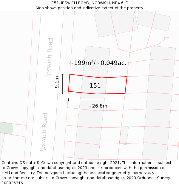 151, IPSWICH ROAD, NORWICH, NR4 6LD: Plot and title map