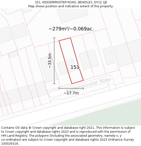 151, KIDDERMINSTER ROAD, BEWDLEY, DY12 1JE: Plot and title map