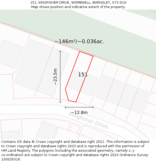 151, KINGFISHER DRIVE, WOMBWELL, BARNSLEY, S73 0UX: Plot and title map
