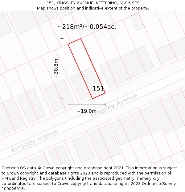 151, KINGSLEY AVENUE, KETTERING, NN16 9ES: Plot and title map