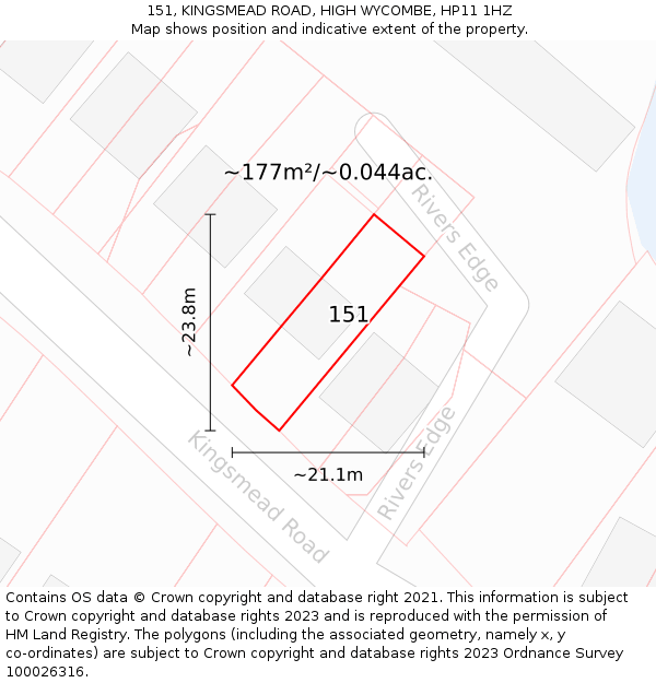 151, KINGSMEAD ROAD, HIGH WYCOMBE, HP11 1HZ: Plot and title map