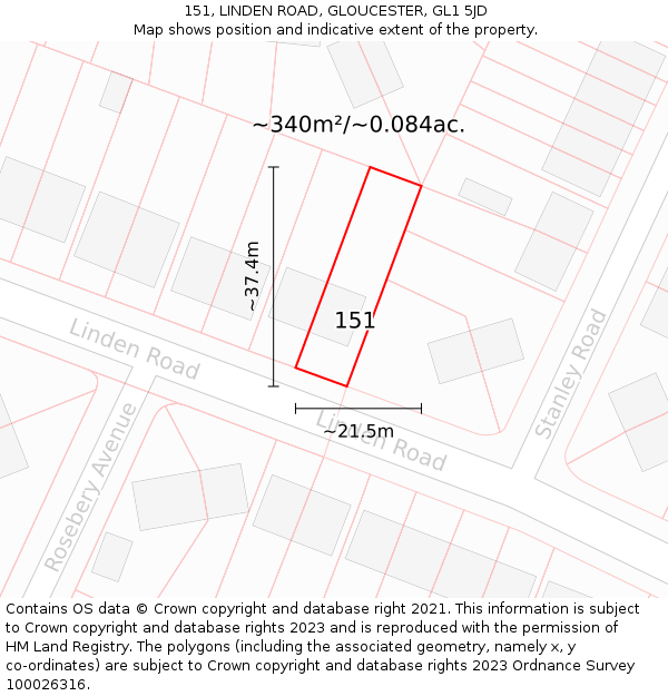151, LINDEN ROAD, GLOUCESTER, GL1 5JD: Plot and title map