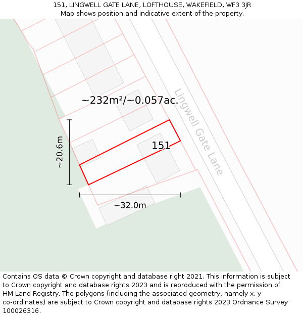 151, LINGWELL GATE LANE, LOFTHOUSE, WAKEFIELD, WF3 3JR: Plot and title map