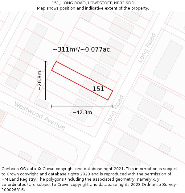 151, LONG ROAD, LOWESTOFT, NR33 9DD: Plot and title map
