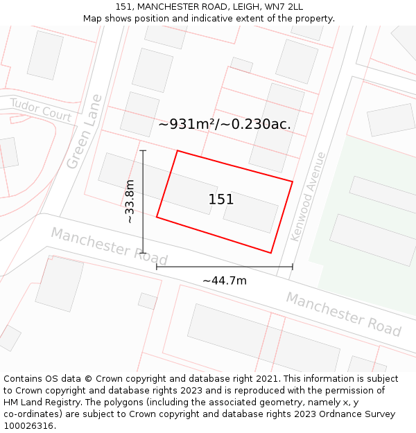 151, MANCHESTER ROAD, LEIGH, WN7 2LL: Plot and title map