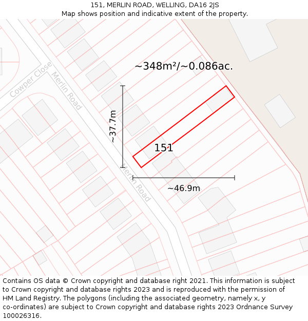 151, MERLIN ROAD, WELLING, DA16 2JS: Plot and title map