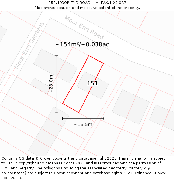 151, MOOR END ROAD, HALIFAX, HX2 0RZ: Plot and title map