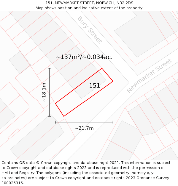 151, NEWMARKET STREET, NORWICH, NR2 2DS: Plot and title map