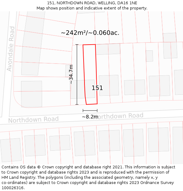 151, NORTHDOWN ROAD, WELLING, DA16 1NE: Plot and title map