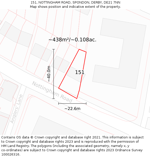 151, NOTTINGHAM ROAD, SPONDON, DERBY, DE21 7NN: Plot and title map
