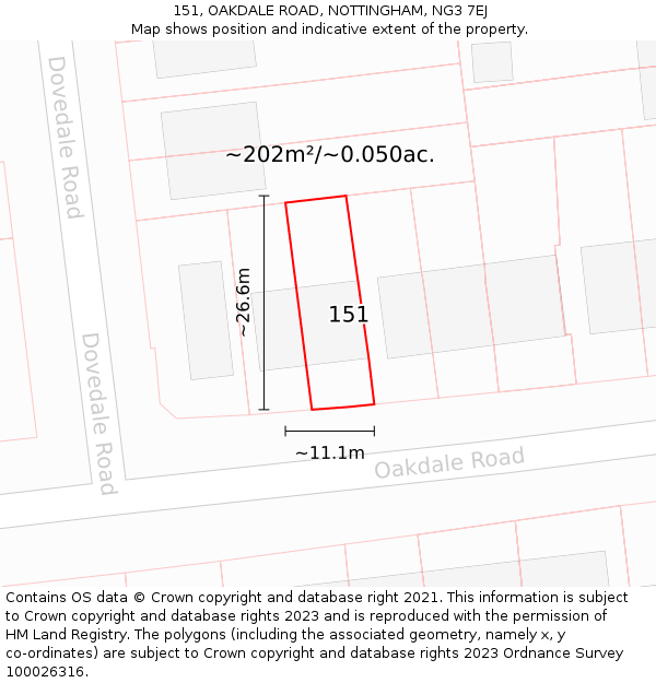 151, OAKDALE ROAD, NOTTINGHAM, NG3 7EJ: Plot and title map