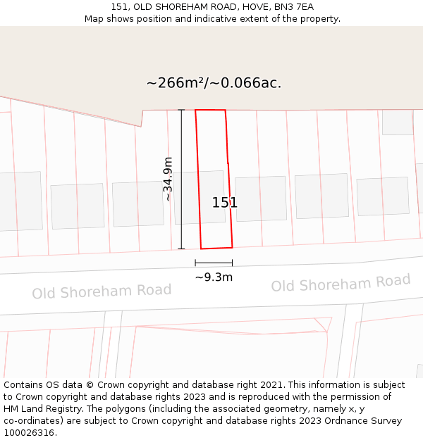 151, OLD SHOREHAM ROAD, HOVE, BN3 7EA: Plot and title map