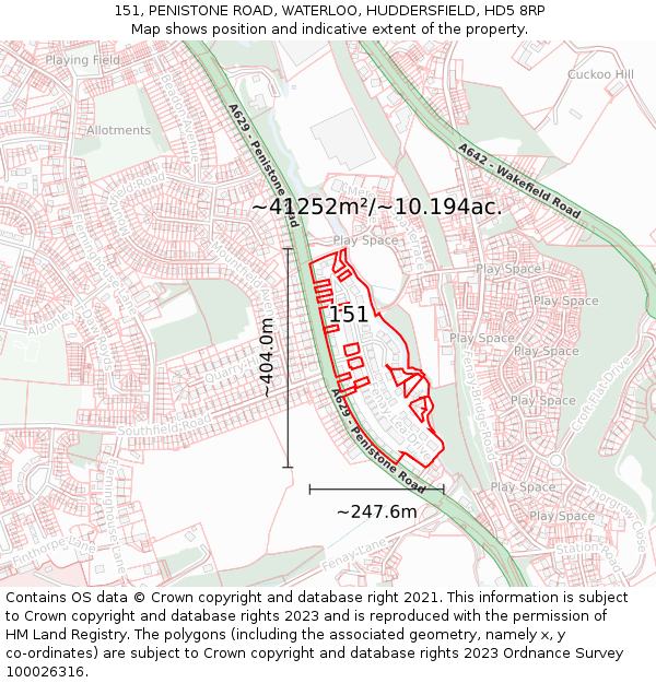 151, PENISTONE ROAD, WATERLOO, HUDDERSFIELD, HD5 8RP: Plot and title map